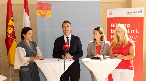 Pressekonferenz mit DDr.in Barbara Glück, LT-Präsident Robert Hergovich, Rektorin Mag.a Dr.in Sabine Weisz und Mag.a Karin Vukman-Artner 