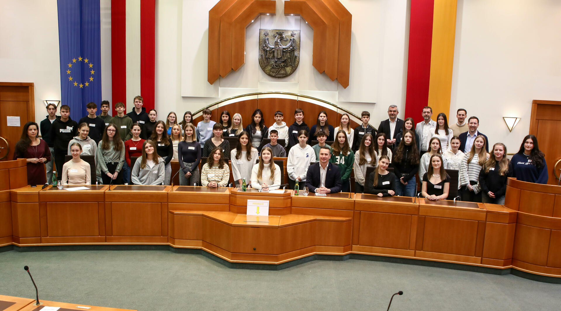 Gruppenbild mit LT-Präsident Robert Hergovich und Landesrat Heinrich Dorner 